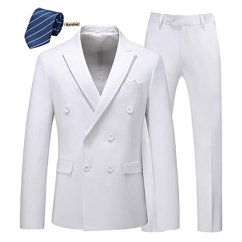 MOGU Mens 2 Piece Suit Slim Fit Double Breasted Blazer and Pants Tuxedo for Prom Wedding Groomsmen Business US Size Blazer Jakcet 36/Pants 32 White
