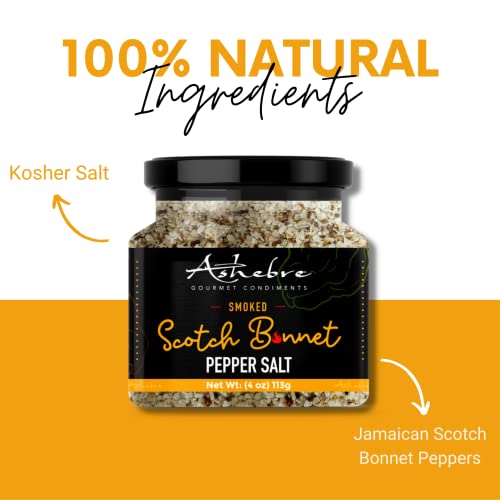 Ashebre Scotch Bonnet Pepper Salt, Gluten-Free, Delicious on Meat, Seafood, Chicken and Vegetables - Made with Jamaican Scotch Bonnet Peppers and Kosher Salt - Perfect Stocking Stuffer for Spice Lovers