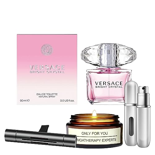 Bright Crystal Perfume for Women- Women's Fragrances - Gift Set Pack With Lavender Soy Candle, Car Air Fresheners, and Empty Travel Perfume Atomizer