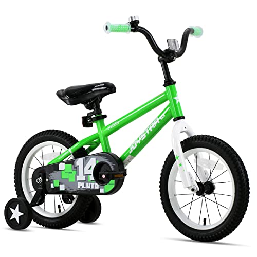 JOYSTAR 14 Inch Pluto Kids Bike with Training Wheels for Ages 3 4 5 Year Old Boys Girls Toddler Children BMX Bicycle Green