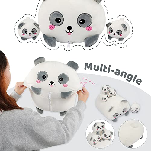 AIXINI Cute Panda Mommy Stuffed Animal with 4 Little Baby Pandas Plush, Super Soft Cartoon Hugging Toy Gifts for Bedding, Kids Sleeping Kawaii Pillow