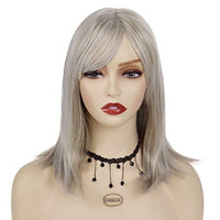 GNIMEGIL Light Grey Mix Blonde Wigs for Women with Bangs Synthetic Hair Replacement Wig Realistic Shoulder Length Bob Wig for Cosplay Halloween Costume Party