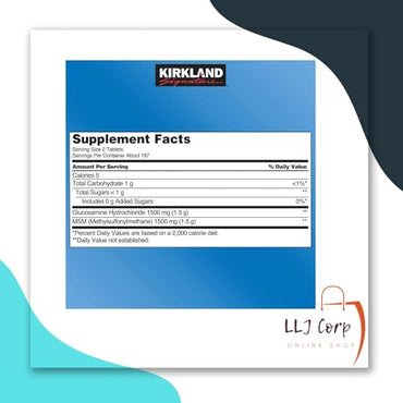 Kirkland Signature Extra Strength Glucosamine Extra Strength HCl with MSM, 375 Tablets Pack 2 Bundle with Weekly Pill Planner + LLJ Corp Sticker.