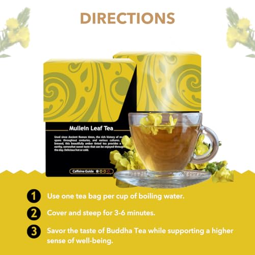 Buddha Teas - Mullein Leaf - Organic Herbal Tea - For Health & Wellbeing - With Antioxidants, Minerals & Vitamin C - Caffeine Free - 100% Kosher & Non-GMO - 18 Tea Bags (Pack of 1)