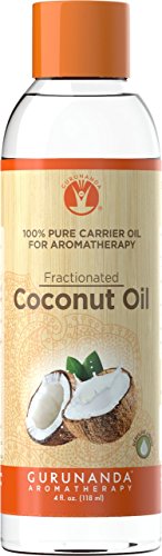 Fractionated Coconut Oil Cold Pressed Coconut oil by GuruNanda - Natural & Pure Carrier Oil Massage Oil Odorless for Skin & Hair 4 Fluid Ounces Premium, Natural, Cruelty-Free, Unrefined