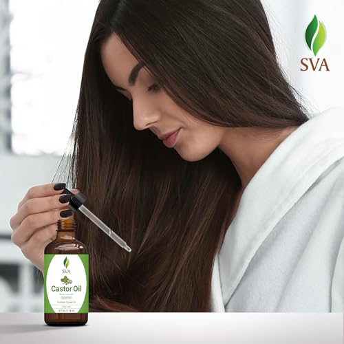 SVA Castor Oil 4 Oz (118 ML) with Dropper, 100% Pure, Therapeutic Grade | Cold Pressed, Hexane Free - Hair Growth, Eyelashes, Eyebrows, Skin & Body Massage.