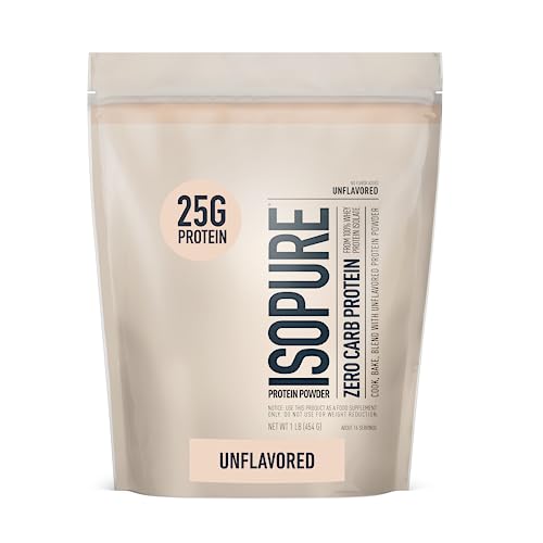 Isopure Unflavored Protein, Whey Isolate, 25g Protein, Zero Carb & Keto Friendly, 2 Ingredients, 16 Servings, 1 Pound (Packaging May Vary)