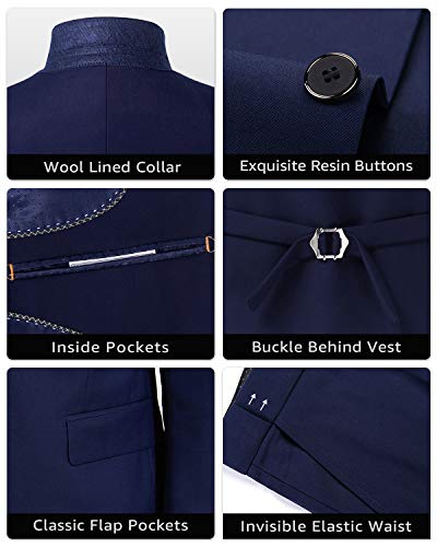 MYS Men's 3 Piece Slim Fit Suit Set, One Button Solid Jacket Vest Pants with Tie Beige