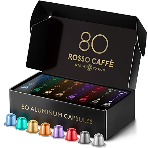 ROSSO CAFFE Espresso Coffee Pods for Nespresso Machines - Reserve Edition - 80 Aluminium Capsules - Compatible with all Nespresso Original line Machines (Premium Variety Pack)