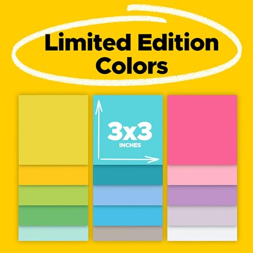 Post-it Super Sticky Notes, Limited Edition Color Collection, 3x3 in, 15 Pads/Pack, 45 Sheets/Pad