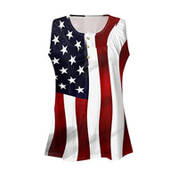 Henley Tank Tops Long Length For Women Loose Fit Flare Shirts USA Flag Print Button Flowy Tunic Top Comfy Summer Blouse Shirt, *A08-wine, XX-Large