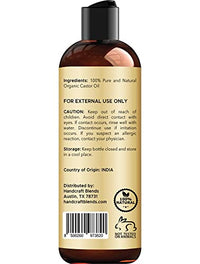 Handcraft Blends Organic Castor Oil for Hair Growth, Eyelashes and Eyebrows - 100% Pure and Natural Carrier Oil, Hair Oil and Body Oil - Moisturizing Massage Oil for Aromatherapy - 8 fl. Oz
