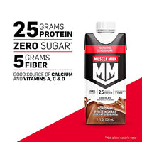 Muscle Milk Genuine Protein Shake, Chocolate, 11 Fl Oz Carton, 12 Pack, 25g Protein, Zero Sugar, Calcium, Vitamins A, C & D, 5g Fiber, Energizing Snack, Workout Recovery, Packaging May Vary