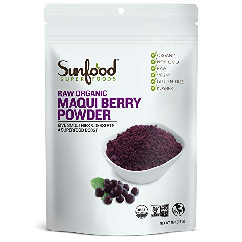 Sunfood Superfoods Maqui Berry Powder- Raw, Organic, Non-GMO. Freeze Dried to Maintain Nutritional Integrity. Antioxidants. Add to Smoothies, Yogurt, Desserts- 8 oz Bag