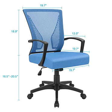 Furmax Office Chair Mid Back Swivel Lumbar Support Desk Chair, Computer Ergonomic Mesh Chair with Armrest (Blue)