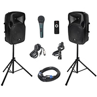 PRORECK 12 12-Inch 1000 Watts 2-Way Powered PA Speaker System Combo Set with Bluetooth/USB Drive Read Function/SD Card Reader/FM Radio/Remote Control/Speaker Stand