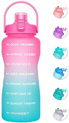 Geritto Half Gallon Water Bottle with 2-in-1 Lid (Straw lid/Chug Lid), 64oz Large Capacity Water Jug BPA-free, Leak-proof Water Jugs with Time marker for Gym Outdoor