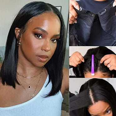 Beauty Forever Straight Bob V Part Wig Upgrade U Part Human Hair Wigs for Women,Brazilian Virgin Short Bob V Part Wig 5x2.5 Lace Front Wear and Go Wig Beginner Friendly Natural Color 150% Density 10inch