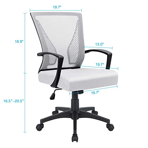 Furmax Office Chair Mid Back Swivel Lumbar Support Desk Chair, Computer Ergonomic Mesh Chair with Armrest (White)