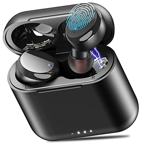 TOZO T6 True Wireless Earbuds Bluetooth 5.3 Headphones Touch Control with Wireless Charging Case IPX8 Waterproof Stereo Earphones in-Ear Built-in Mic Headset Premium Deep Bass Black