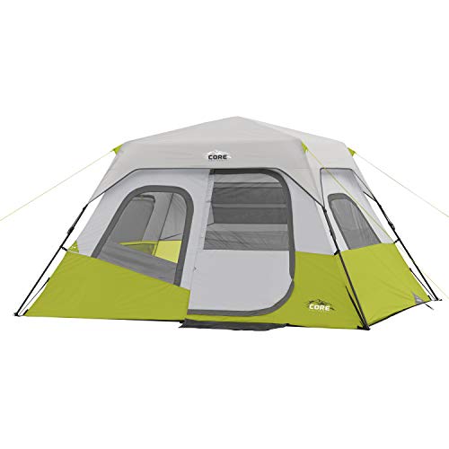 CORE 6 Person Instant Cabin Tent | Portable Large Pop Up Tent with Easy 60 Second Camp Setup for Family Camping | Included Hanging Organizer for Outdoor Camping Accessories