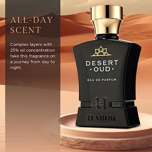 H HABIBI Desert Oud Arabian Fragrance for Men - Floral, Woody, Patchouli Cologne for Men - Warm, Sweet & Spicy Niche Eau de Parfum Men - Blended with Rare Exotic Notes