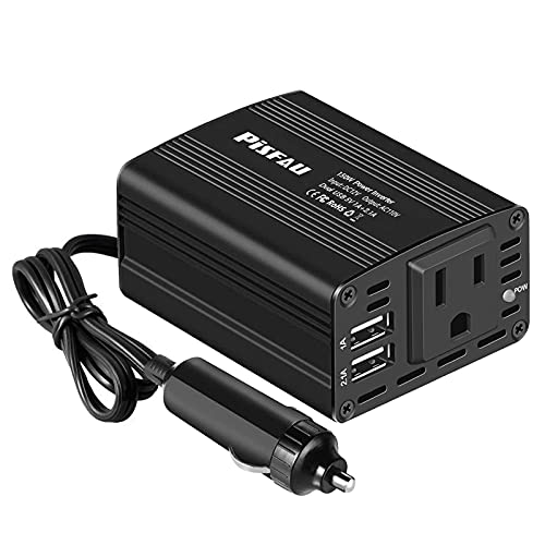 150W Power Inverter 12V DC to 110V AC Car Plug Adapter Outlet Converter with 3.1A Dual USB AC car Charger for Laptop Computer Black