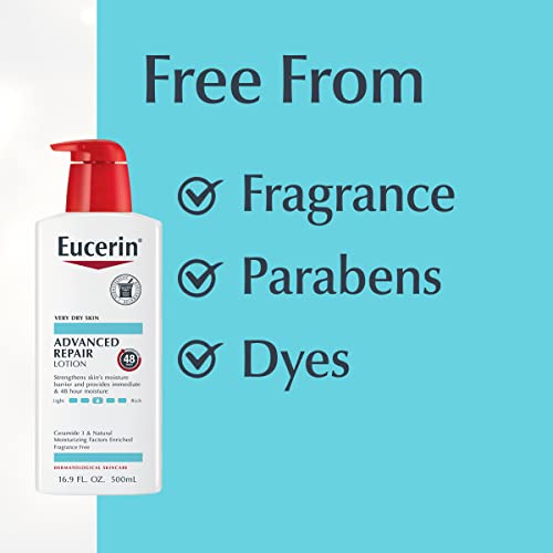 Eucerin Advanced Repair Body Lotion, Unscented Body Lotion for Dry Skin, 16.9 Fl Oz Pump Bottle