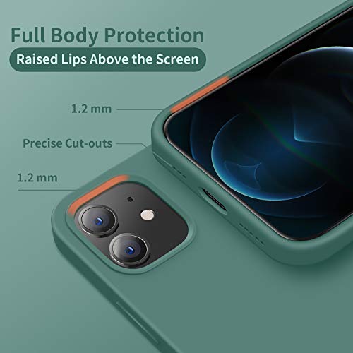 Cordking Designed for iPhone 12 Case, Designed for iPhone 12 Pro Case, Silicone Shockproof Phone Case with [Soft Anti-Scratch Microfiber Lining] 6.1 inch, Midnight Green