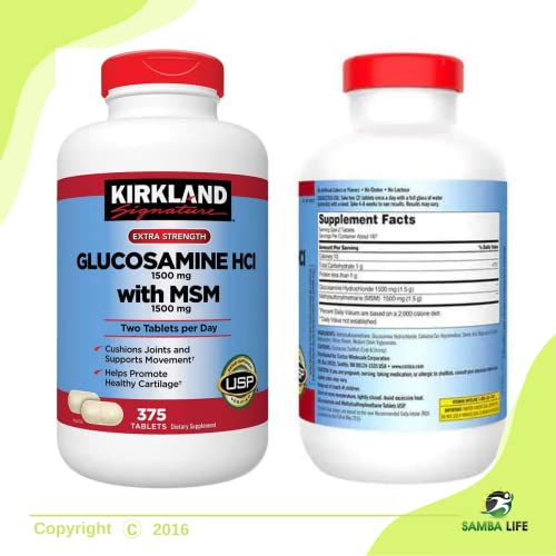 Kirkland Signature Extra Strength Glucosamine Extra Strength HCl with MSM, 375 Tablets Bundled with AM/PM Weekly Pill Planner, 7.5" (1)