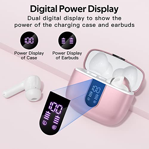 TAGRY Bluetooth Headphones True Wireless Earbuds 60H Playback LED Power Display Earphones with Wireless Charging Case IPX5 Waterproof in-Ear Earbuds with Mic for TV Smart Phone Computer Laptop Sports