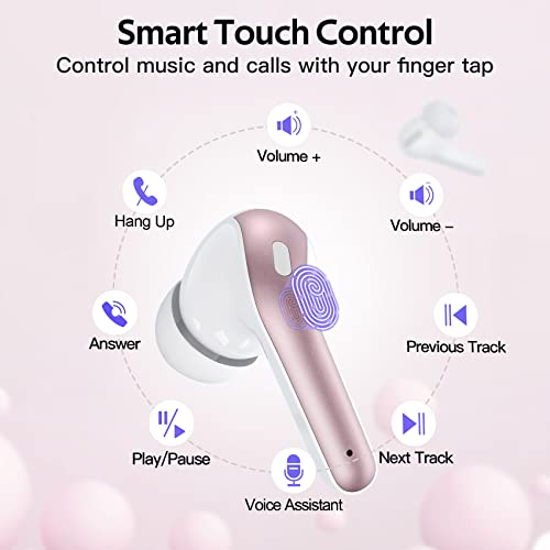 TAGRY Bluetooth Headphones True Wireless Earbuds 60H Playback LED Power Display Earphones with Wireless Charging Case IPX5 Waterproof in-Ear Earbuds with Mic for TV Smart Phone Computer Laptop Sports