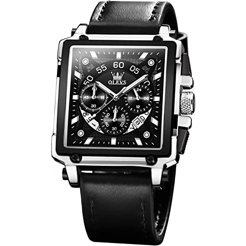 OLEVS Watch Men Square Face Leather Watches for Men Chronograph Date Waterproof Casual Rectangle Business Wrist Watches