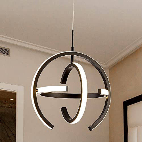 Kinglong Black Modern LED Chandelier, Globe Pendant Light Round 4000K Hanging Light Fixtures for Dining Room Kitchen Island Bedroom Living Room Foyer Stairway