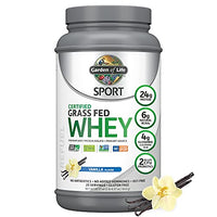 Garden of Life SPORT Whey Protein Powder Vanilla., Premium Grass Fed Whey Protein Isolate plus Probiotics for Immune System Health, 24g Protein, Non GMO, Gluten Free., Cold Processed - 20 Servings