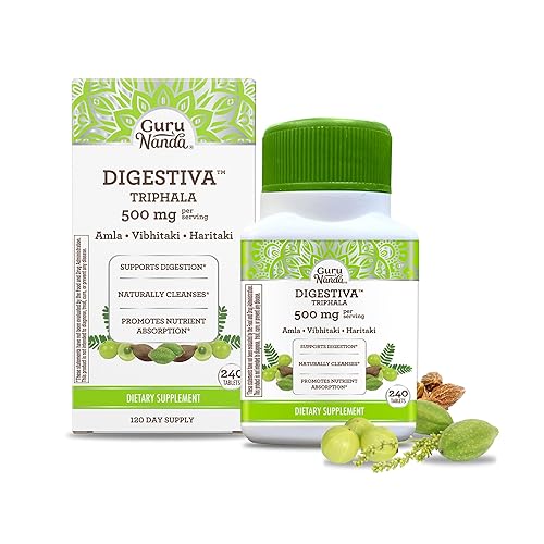 GuruNanda Digestiva Triphala (240 Tablets), Supports Digestion, Helps with Bloating & Constipation, Dietary Supplement with Amla, Haritaki & Bibhitaki