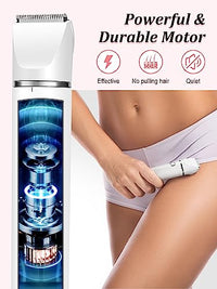 Cayzor Bikini Trimmer and Shaver for Women - 2-in-1 Wet/Dry Electric Body Hair Cordless Waterproof Facial Removal Razor Painless Trimming of Pubic Face Underarm Legs (White)