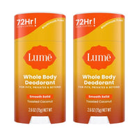 Lume Whole Body Deodorant - Smooth Solid Stick - 72 Hour Odor Control - Aluminum Free, Baking Soda Free and Skin Safe - 2.6 Ounce (Pack of 2) (Toasted Coconut)