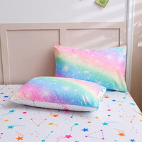 A Nice Night 6Pcs Gradient Glitter Bedding Set for Girls Twin Size, Colorful Rainbow Galaxy Comforter Set, Ultra Soft Bedding Sets, Pink