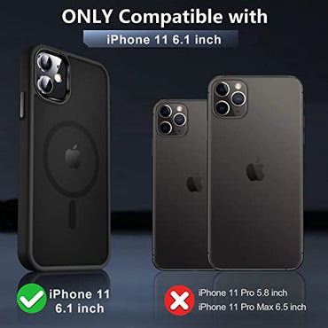 MOCCA Strong Magnetic for iPhone 11 Phone Case,[Compatible with Magsafe][Glass Screen Protector+Camera Lens Protector] Slim Thin Shockproof Cover Case for iPhone 11 6.1 inch, Black