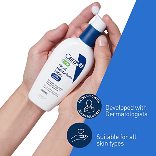 CeraVe PM Facial Moisturizing Lotion | Night Cream with Hyaluronic Acid and Niacinamide | Ultra-Lightweight, Oil-Free Moisturizer for Face | 3 Ounce