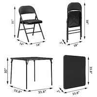 VECELO Portable Folding Card Table Square and Chair Sets with Collapsible Legs & Vinyl Upholstery (5 PCS), Metal, Black