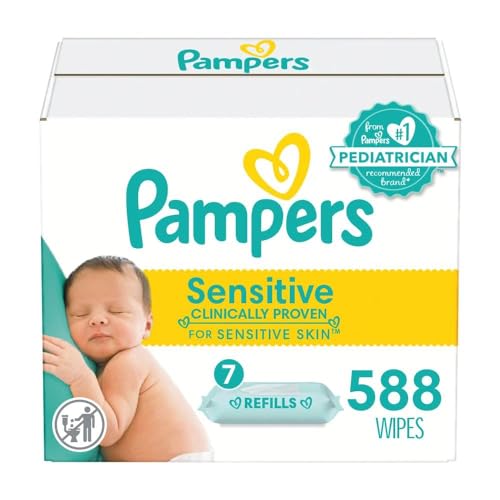 Pampers Sensitive Baby Wipes - Refill Packs, 588 Count, Water Based, Hypoallergenic and Unscented (Packaging May Vary)
