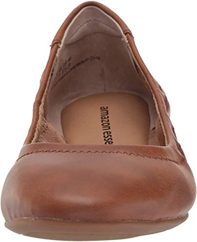 Amazon Essentials Women's Belice Ballet Flat, Chestnut Brown Faux Leather, 8 Wide