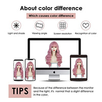 N NAYASA Pink Wigs with Bangs Long Wavy Pink Wigs for Women Synthetic Natural Wavy Wig Heat Resistant Colorful Wigs for Daily Party Cosplay Use 22”