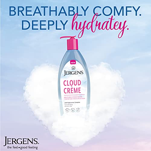 Jergens Cloud Creme Breathable Body Lotion, Fast-Absorbing Hydrating Moisturizer, Paraben-Free, with Hyaluronic Complex, Non-Greasy Application, 13 oz,White