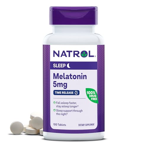 Natrol Time-Release Melatonin 5 mg, Dietary Supplement for Restful Sleep , 100 Tablets, 100 Day Supply