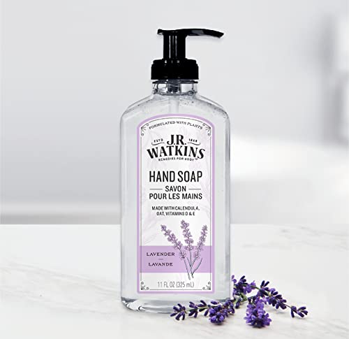 J.R. Watkins Liquid Hand Soap With Dispenser, Moisturizing Hand Soap, Alcohol-Free Hand Wash, Cruelty-Free, USA Made Liquid Soap For Bathroom and Kitchen, Lavender, 11 Fl Oz, 3 Pack