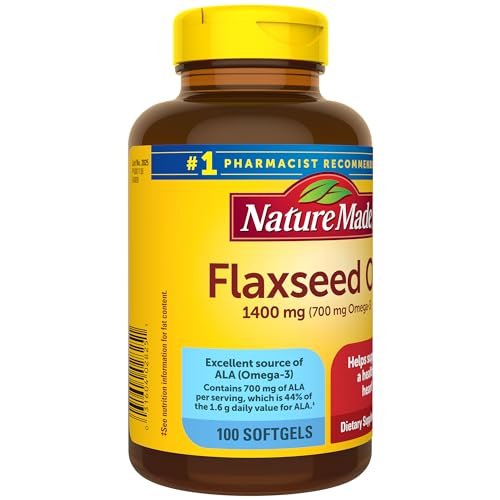 Nature Made Extra Strength Flaxseed Oil 1400 mg, Fish Free Omega 3 Supplement, Dietary Supplement for Heart Health Support, 100 Softgels, 100 Day Supply