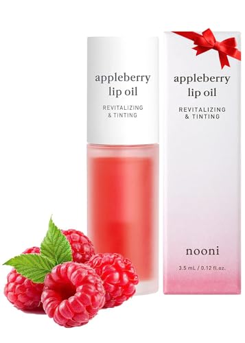 NOONI Korean Lip Oil - Appleberry | Lip Stain, Gift, Moisturizing, Revitalizing, and Tinting for Dry Lips with Raspberry Fruit Extract, Holiday, Christmas Gift, 0.12 Fl Oz, Stocking Stuffers